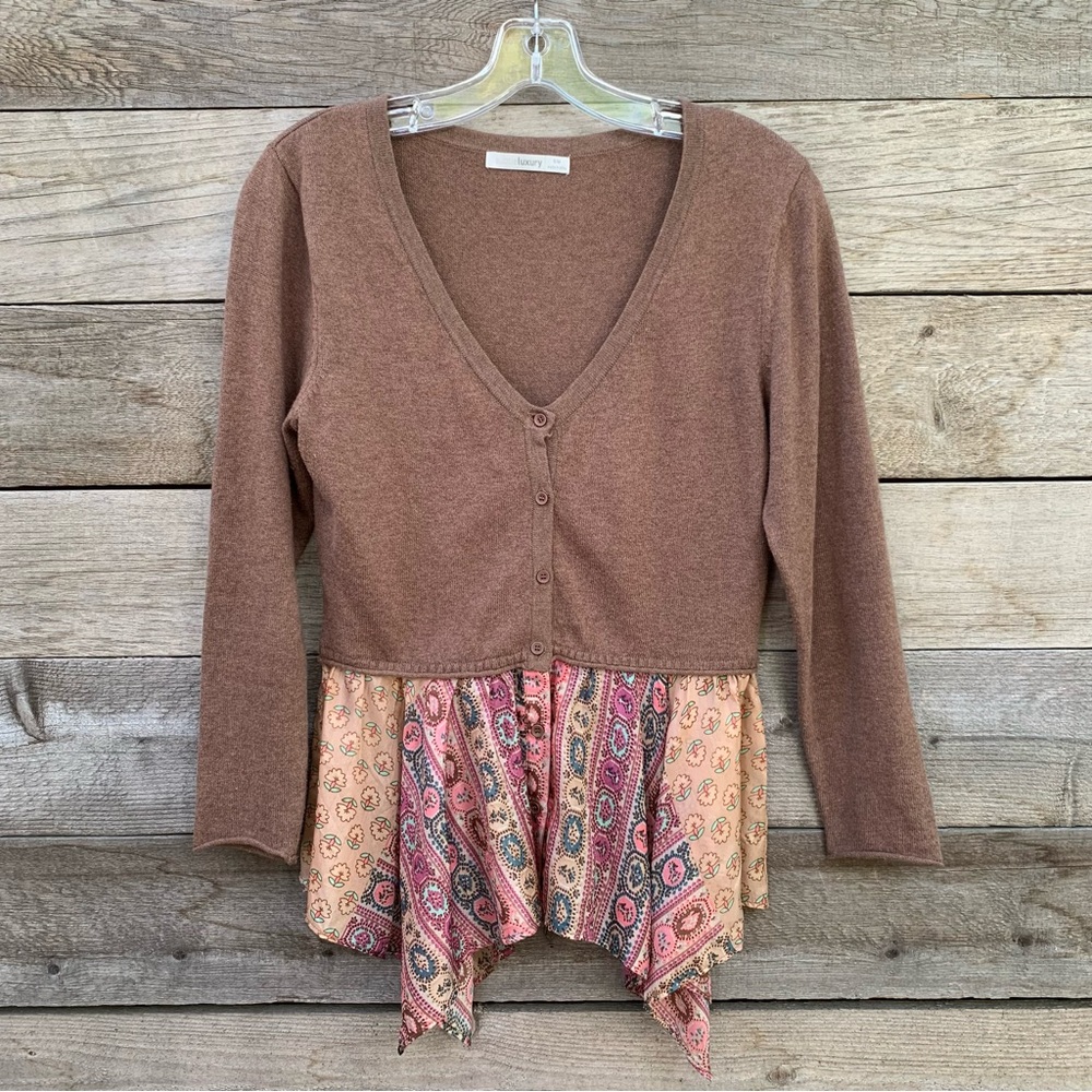 Subtle Luxury Sweater Womens S/M Cotton Cashmere Silk Shirttail Peplum Boho
